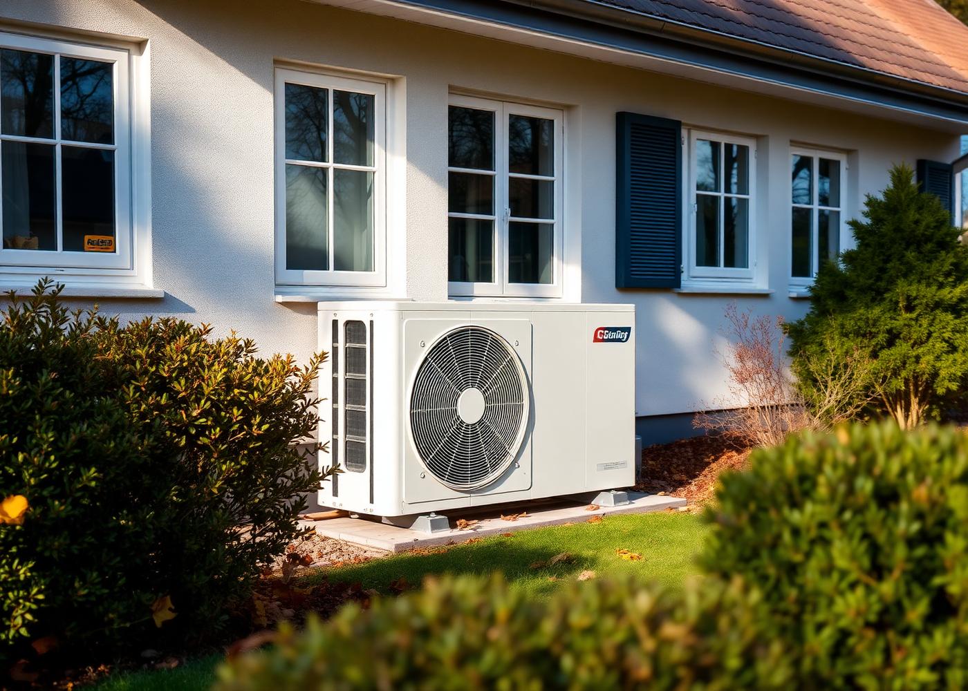 Wärmepumpe an modernem Wohnhaus